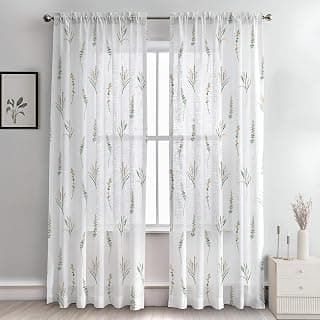 HOMEMONDE Cotton Curtains 7 Feet Long - Transparent Sun Light Filtering Sheer Door Curtain, Rod Pocket Top Style Pack of 2 - (Yellow & Green, 84 Inch)