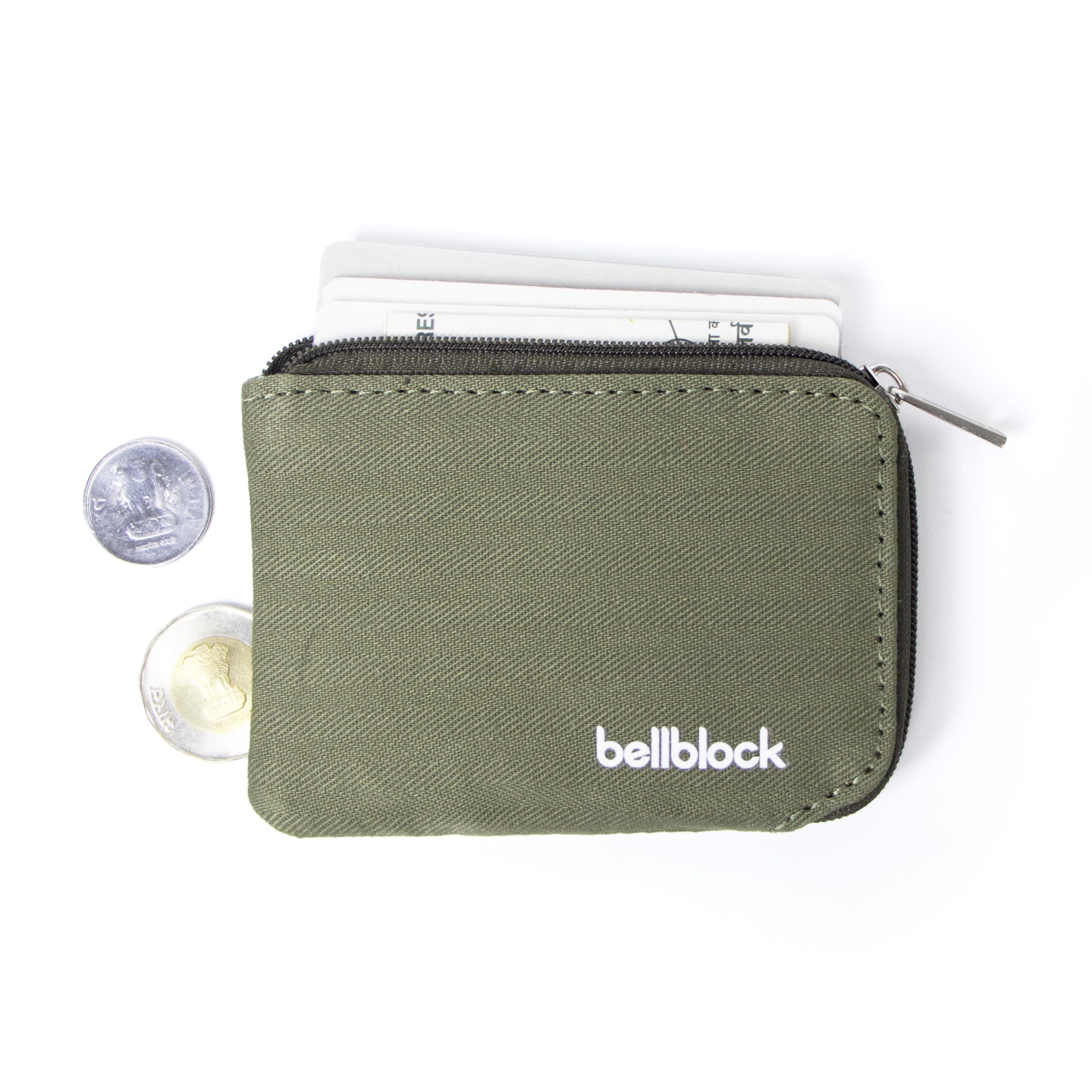 Bellblock Canvas Card Holder Wallet for Man/Women | Upto 15 Cards, Folded Cash & Coins | Coin Pouch | Credit/Debit Card Holder for Men/Women | Gift for Man/Woman | Olive Green