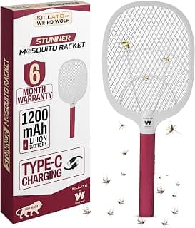 Weird Wolf Heavy Duty Rechargeable Mosquito Killer Racket | 1200mAh Battery | Type-C Charging | High Voltage Mesh | Aircraft-Grade ABS | 6-Month Warranty