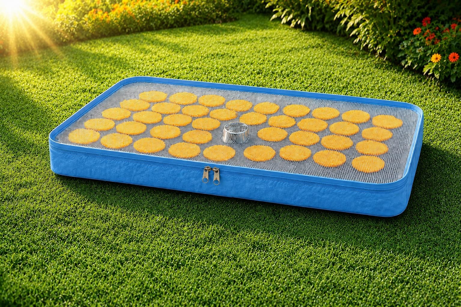 Foldable Solar Food Drying Bag with Zipper Cover | Breathable Sun Dryer for Papad, Chips, Fruits, Vegetables & Herbs | Dustproof for Balcony, Terrace & Window Use | 1 Year Warranty(blue,4 Ft X2 Ft)