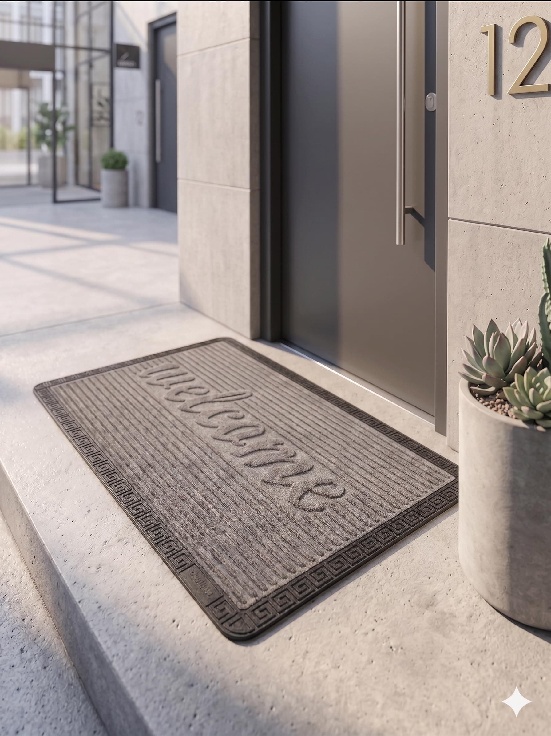 Ultica Fab Heavy Duty Front Door Mat 2x3 Feet, Outdoor Indoor Welcome Mat, Non Slip Dirt Trapper Entrance Rug for Entryway, Patio & Porch,Washable Low Profile Welcome Mat (Grey Welcome 2 x 3 Feet)