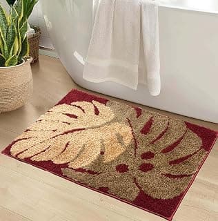 Amazon Brand - Solimo Microfiber 2000 GSM Bath Mat | Twin Leaves Design | Anti-Skid | 40 CM X 60 CM (Maroon), Rectangular