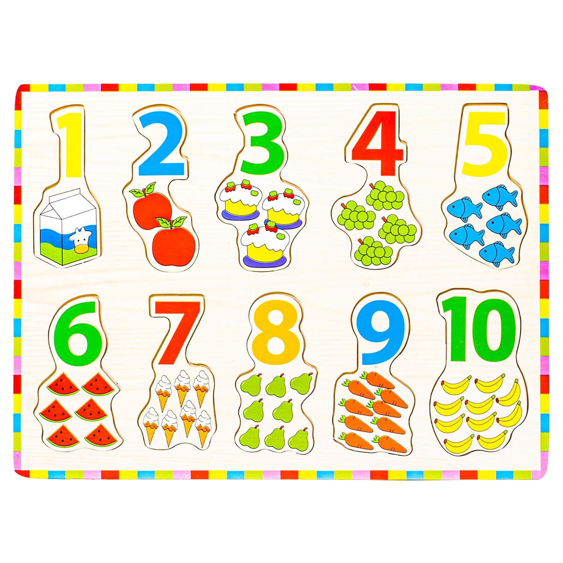 WISHKEY Number Board Puzzle Toy with Illustrations, Montessori for Pre-Schooler Kids, Wooden Educational Puzzles for Early Learning, Multicolor, 3+ Years (Pack of 1)