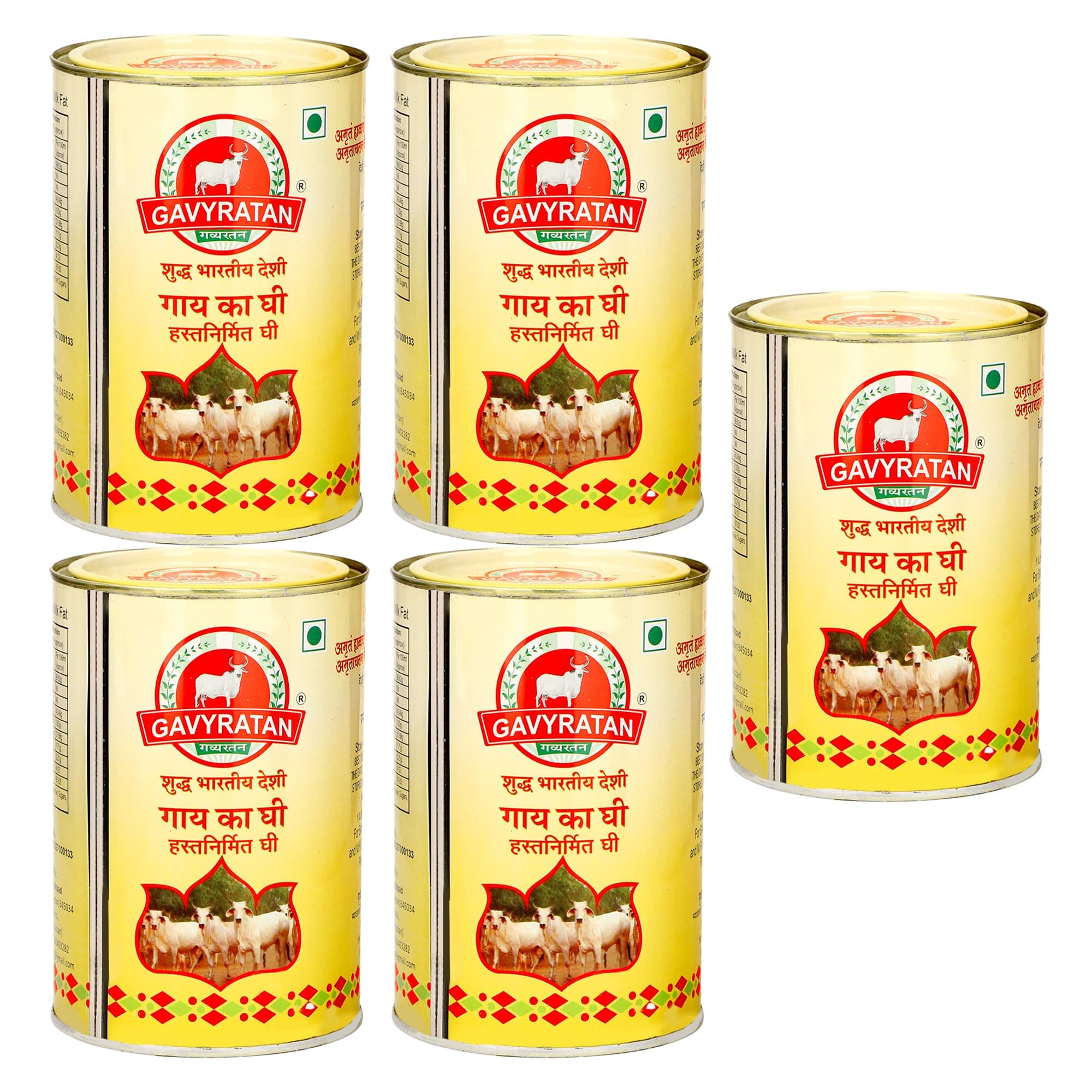 Gavyratan Pathmeda A2 Desi Cow Bilona Ghee - Natural Flavour, Bi-Directionally Churned, Traditional Vedic Process, High Smoke Point, Made By Rural Communities (Pack Of 5 * 1 Litre)
