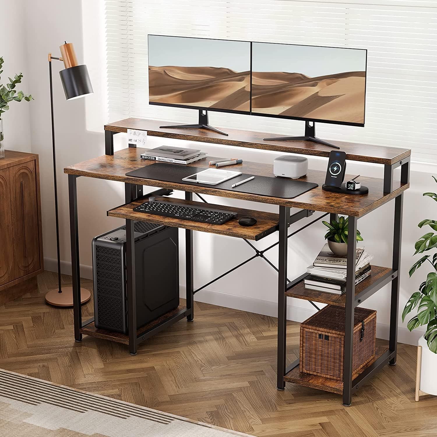 TEKAVO Trio Computer Table for Home Pc | Office Table for Home with Monitor Riser and Keyboard Tray, Laptop Table, Work Table, Study Table, Modern Workstation | Coach Wood, Metal,(140x60x 75 cm)