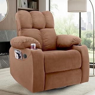 Little NAP Helios Soft Suede Fabric Single Seater Recliner | Manual Rocking & 360° Revolving | Padded 1-Seater Aaram Sofa with Cup Holder & Both Side Pocket | Home, Office & Bedroom | Brown