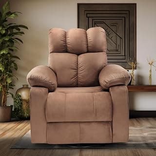 Little NAP Helios Premium Soft Suede Fabric Manual Single Recliner | 360° Swivel & Rocking 1-Seater Lounge Chair | Relaxing Aaram Sofa for Living Bed Room, Bedroom & Home Office | Brown