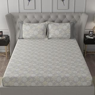 maspar Albrecht 100% Cotton Bed Sheet Set, Bed Sheet (224 x 275 cm) with Two Pillow Covers(50 x 75 cm), Double, Yellow
