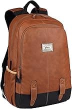 Gear Classic 20L Small Faux Leather Water Resistant Anti Theft 3 Compartment Laptop Backpack/Office Backpack for Men/Women (Tan-Black)