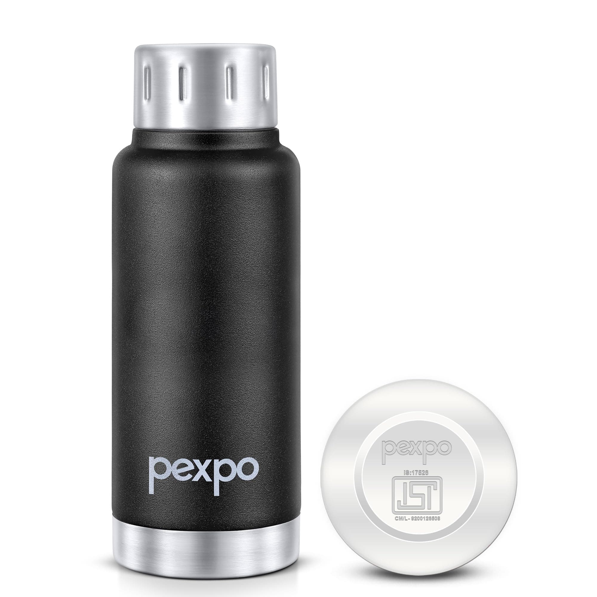 Go24 pexpo Cameo ISI Certified Stainless Steel Vacuum Insulated Flask - 300ml | Double Wall Hot & Cold Upto 5-6 Hours | Office, School, Gym, & Travelling | Men, Women & Kids - Knight Black