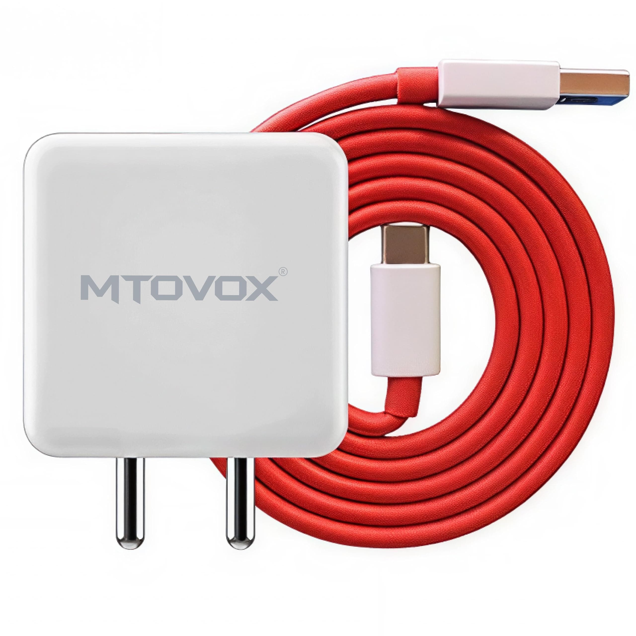 Mtovox Original 65W Fast Charging Adaptor and USB to Type C 150 cm Cable Compatible with Oneplus Samsung,Realme,Oppo Mobiles,Dash,Warp,Vooc,Supervooc All Protocols Supported 65 w Charger,White