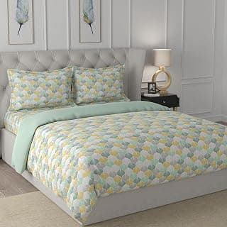 maspar Florescence 100% Natural Cotton Filling Quilt/Quilted Bed Cover/Comforter, 228 X 265 cm, Double, Green
