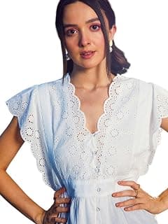 sassafras Women's Schiffli V-Neck Top