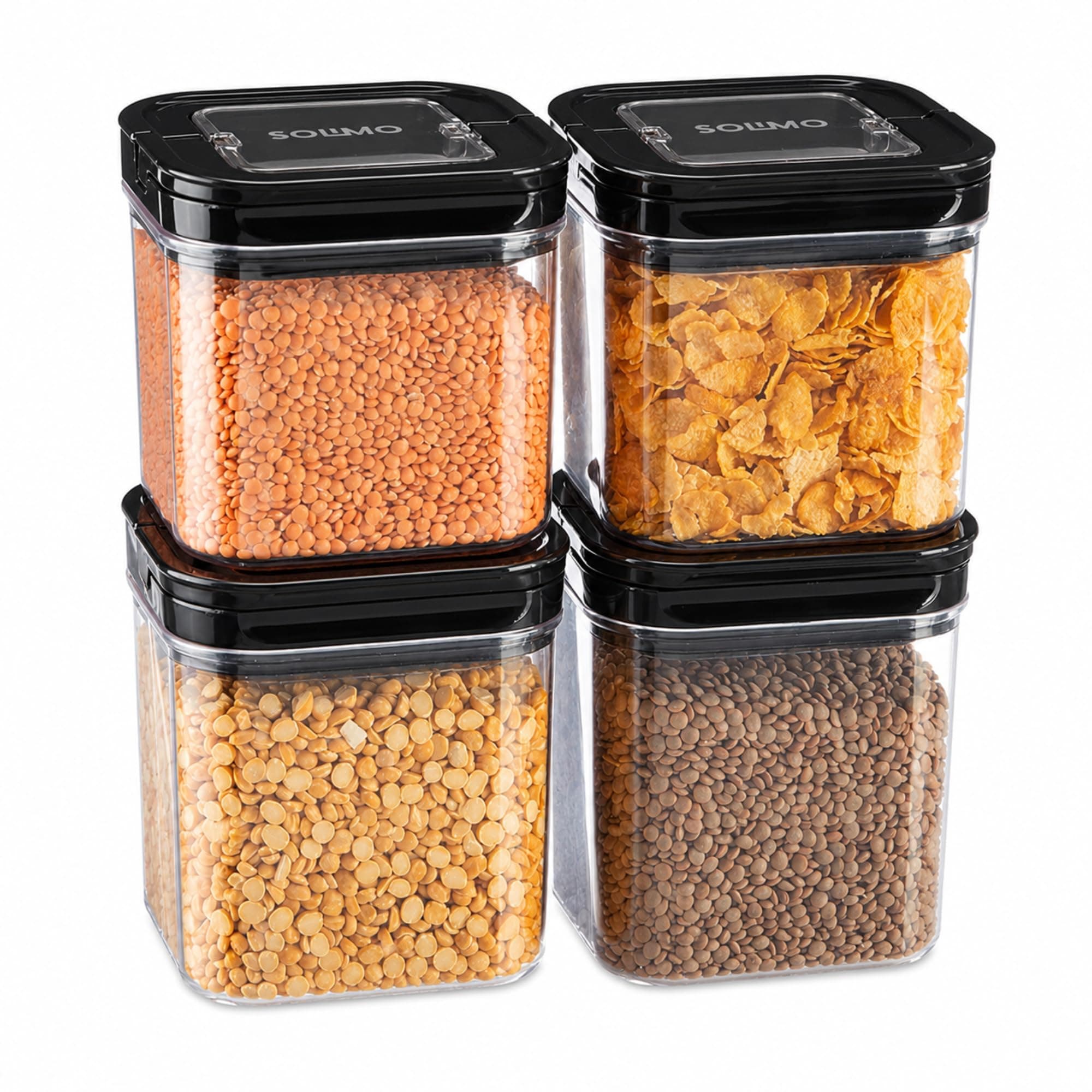Amazon Brand - Solimo Airtight Plastic Storage Jar and Container Set-I | BPA Free | Multipurpose Storage | 750ml each, Set of 4 (Black)