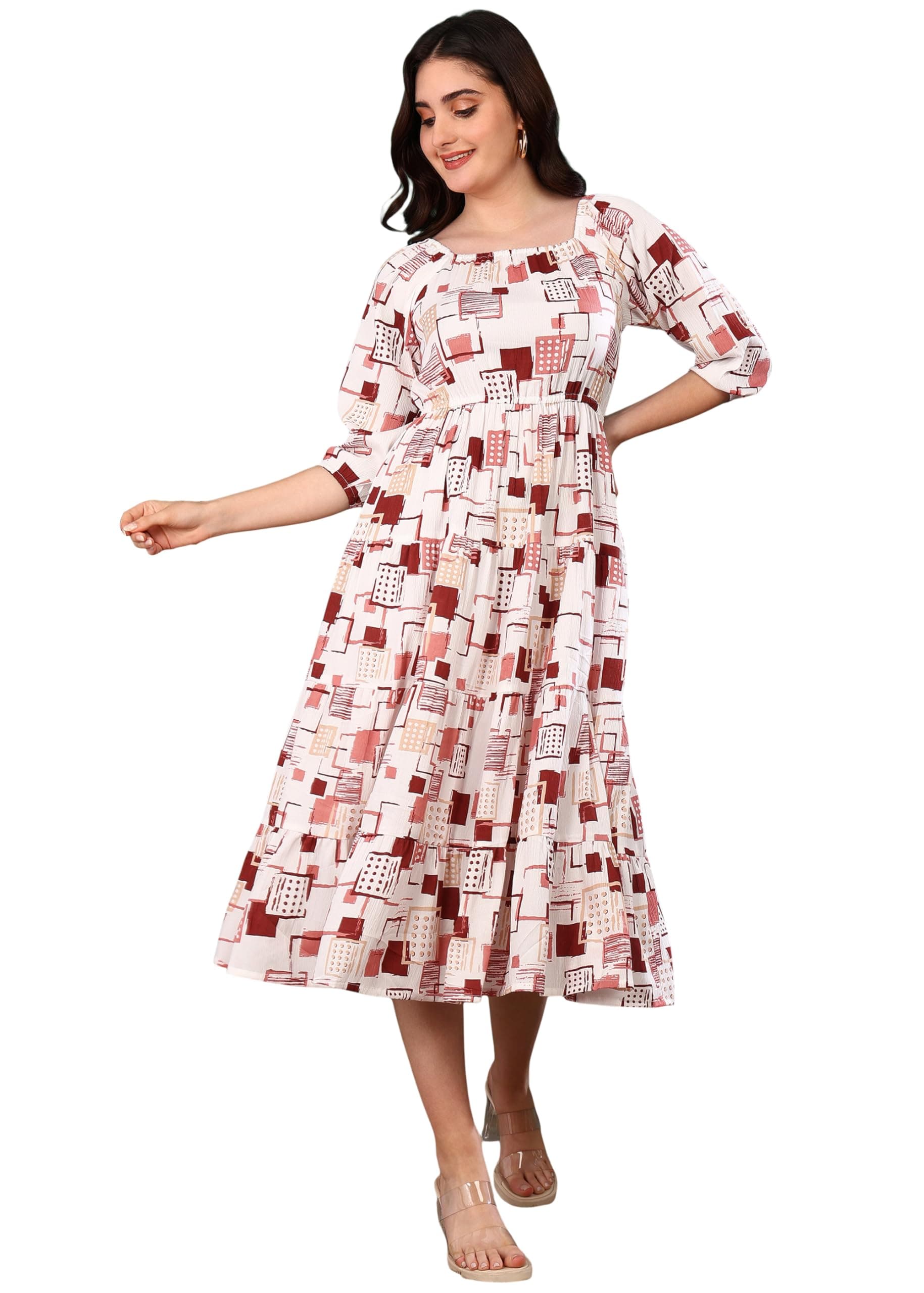 Yash Gallery Women's Rayon Floral Printed Tiered Style Maxi Dress