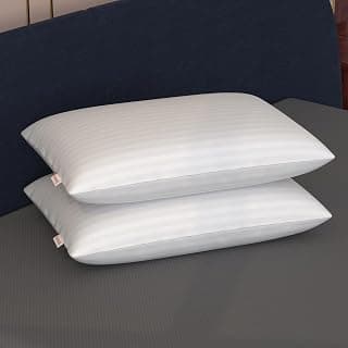 Soft Pillows for Sleeping | Height Adjustable Microfiber Sleeping Pillow for Neck Pain and Shoulder Pain | Pillows Set 2 | Breathable & Washable | 41x61 cm | White Stripe | 6 Months Warranty
