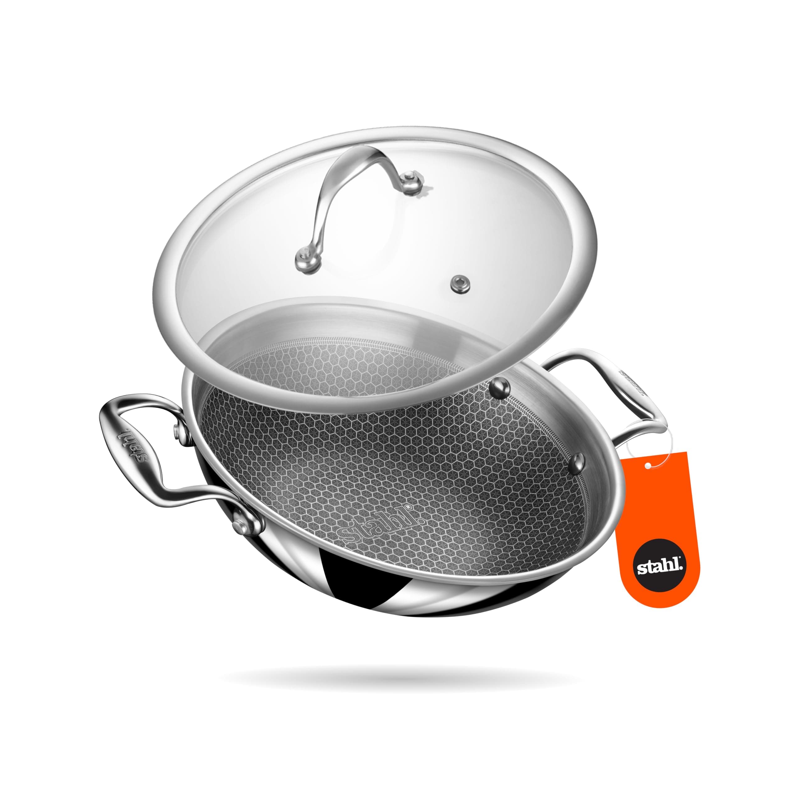 Stahl Artisan Hybrid 0.8 L, 16 cm Triply Non Stick Small Kadai with Lid, Stainless Steel Kadai for Cooking, Triply Kadhai Metal Spatula Friendly, Induction & Gas Stove Compatible
