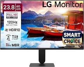LG24U411A-BN Smartchoice 60 cm (24-inch) Full HD (1920 x 1080) IPS Monitor, 3-Side Virtually Borderless, 1ms MBR, 120Hz, sRGB 99%(Typ.), HDR10, Reader Mode, Flicker Safe, VGA, HDMI, Slim Stand, Black