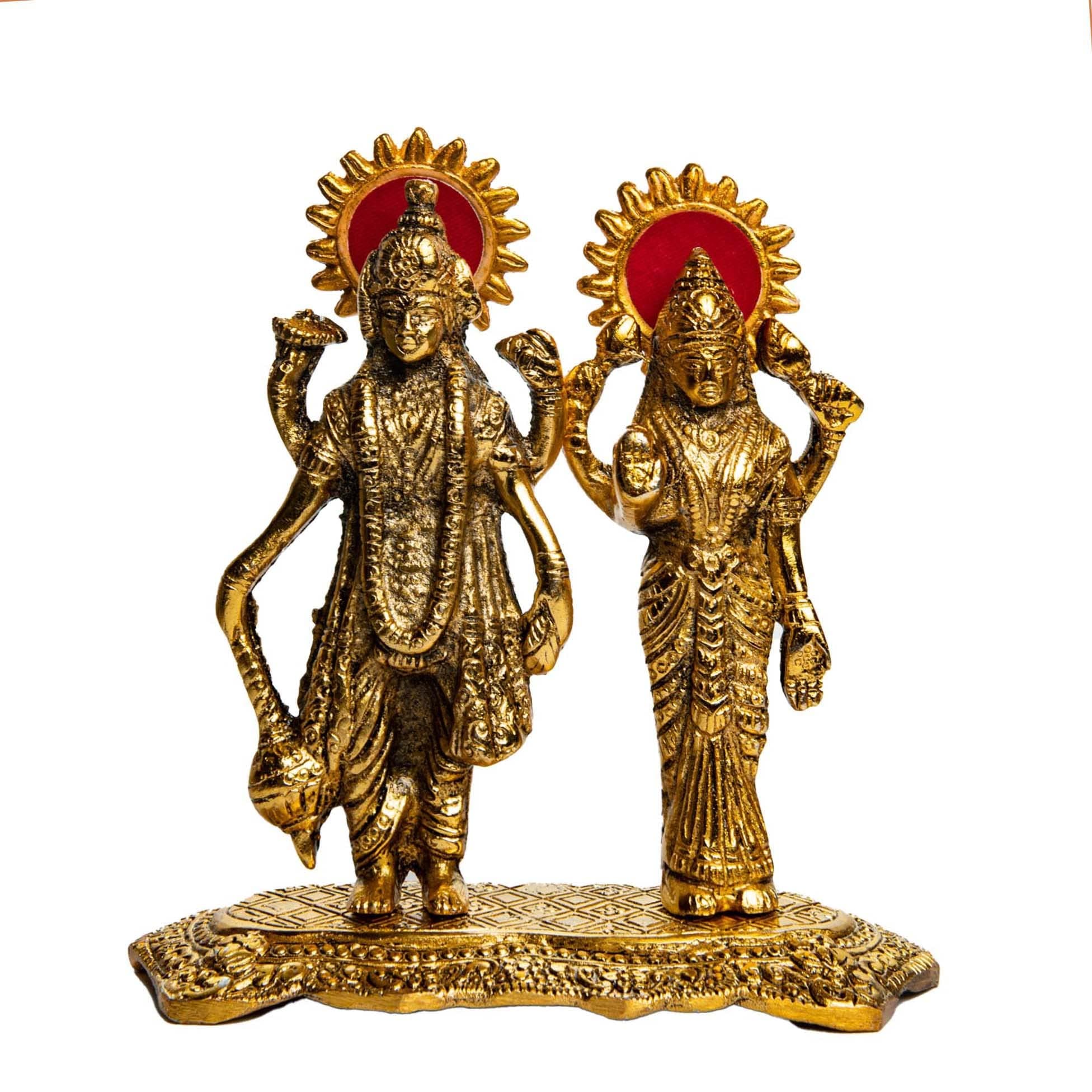 Wonder Care | Lakshmi Narayan Statue Sculpted in Great Detail in Ivory Antique Golden Finish - Laxmi Vishnu Statue for Home Decor | Mandir | Gift |Laxmi Narayan Idols
