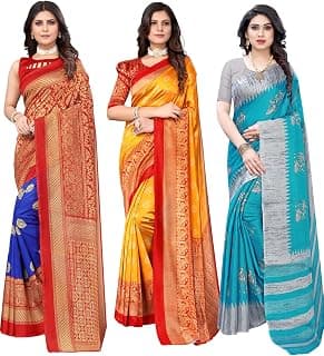 Yashika Women's Combo Art Silk Saree with Blouse Piece-Pack of 3(Metro Royal MINALI Mustard-NAURTA Blue) ROYL MSTRD Multicolor-12