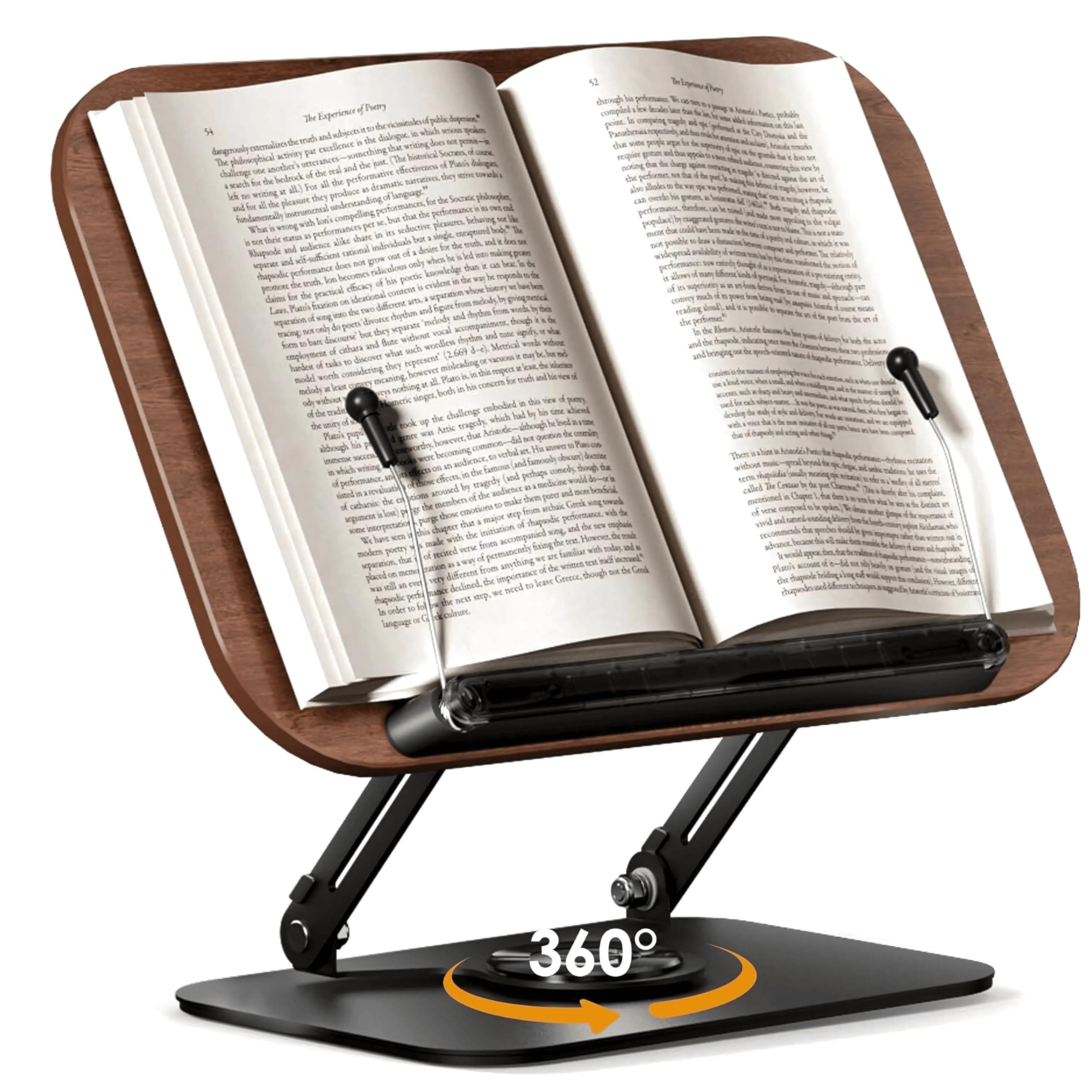 Sunchhaya New Book Stand for Reading, Writing, Painting and Used As Laptop Stand for Desk, 360 Degree Rotatable Multi-Functioal Book Reading Stand Adjustable Height-Angle (R51_Brown)
