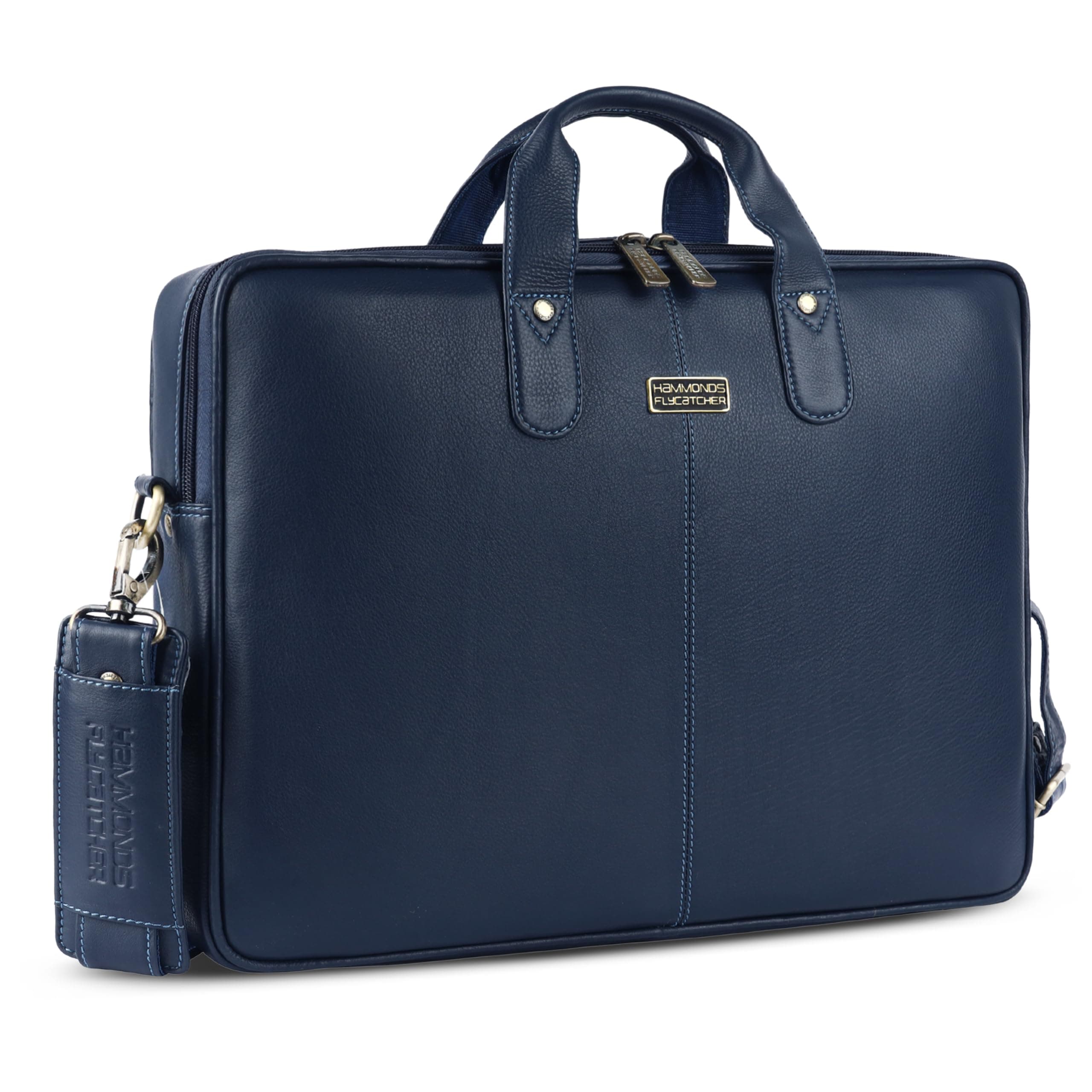 HAMMONDS FLYCATCHER Genuine Leather Office Bag for Men - 15.6 Inch Laptop Bag for Men for Professionals, Business Travelers - Adjustable Straps & Multiple Compartments - 1 Year Warranty - Blue_Napa