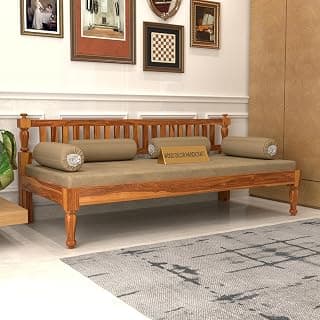 Wooden Couch Diwan Sofa Settee Included mattres Without Pillow for Living Room and Office | Three 3 Seater Sofa | Sheesham Wood (Natural Finish)