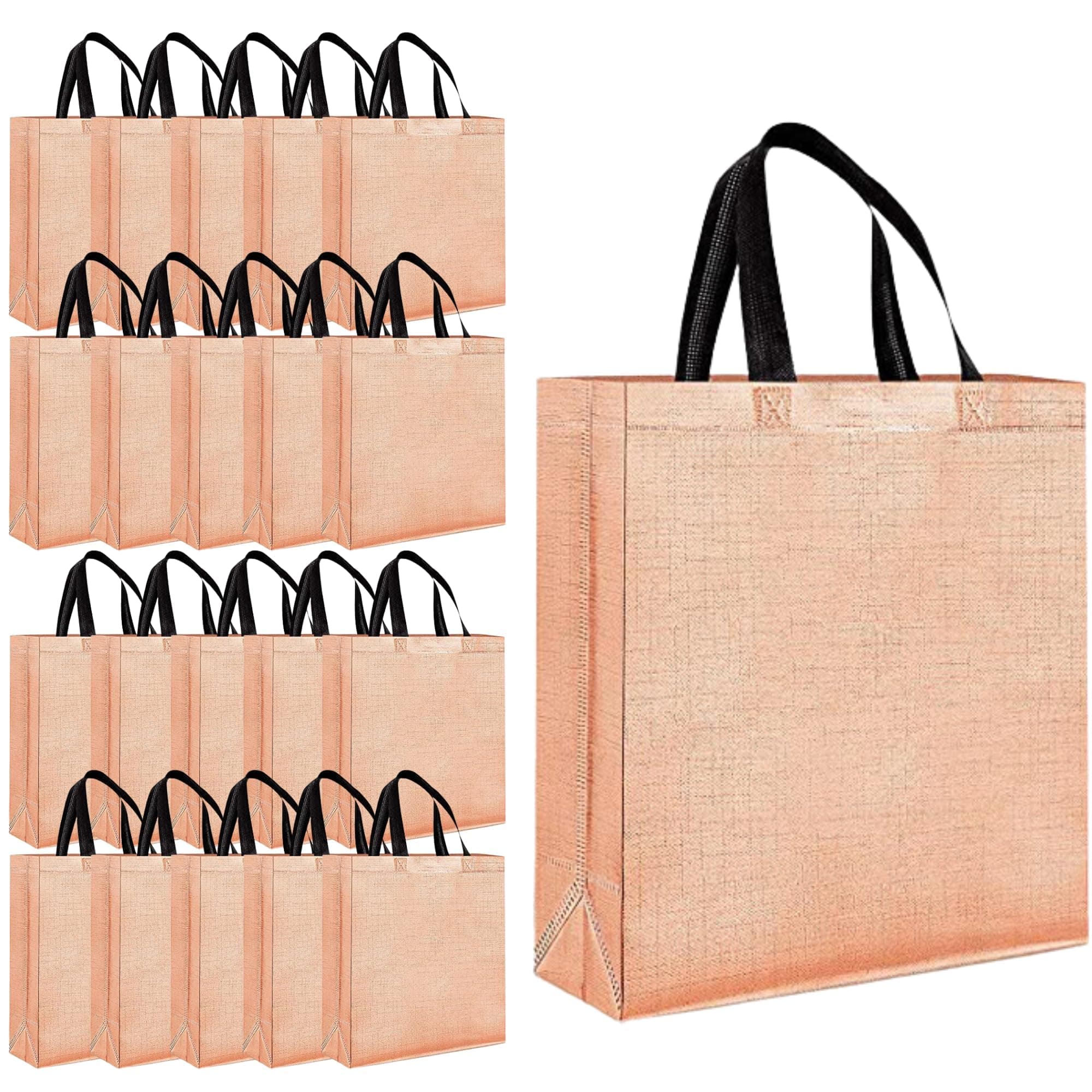 Evafly Gift Bag Medium Size Pack of 20 : L13 x W12 x D4 inch|Resuable Non-Woven Shiny Metallic Laminated|Haldi Return Gifts, Jute Bags for Return Gift,Return Gift For Birthday - Rose Gold