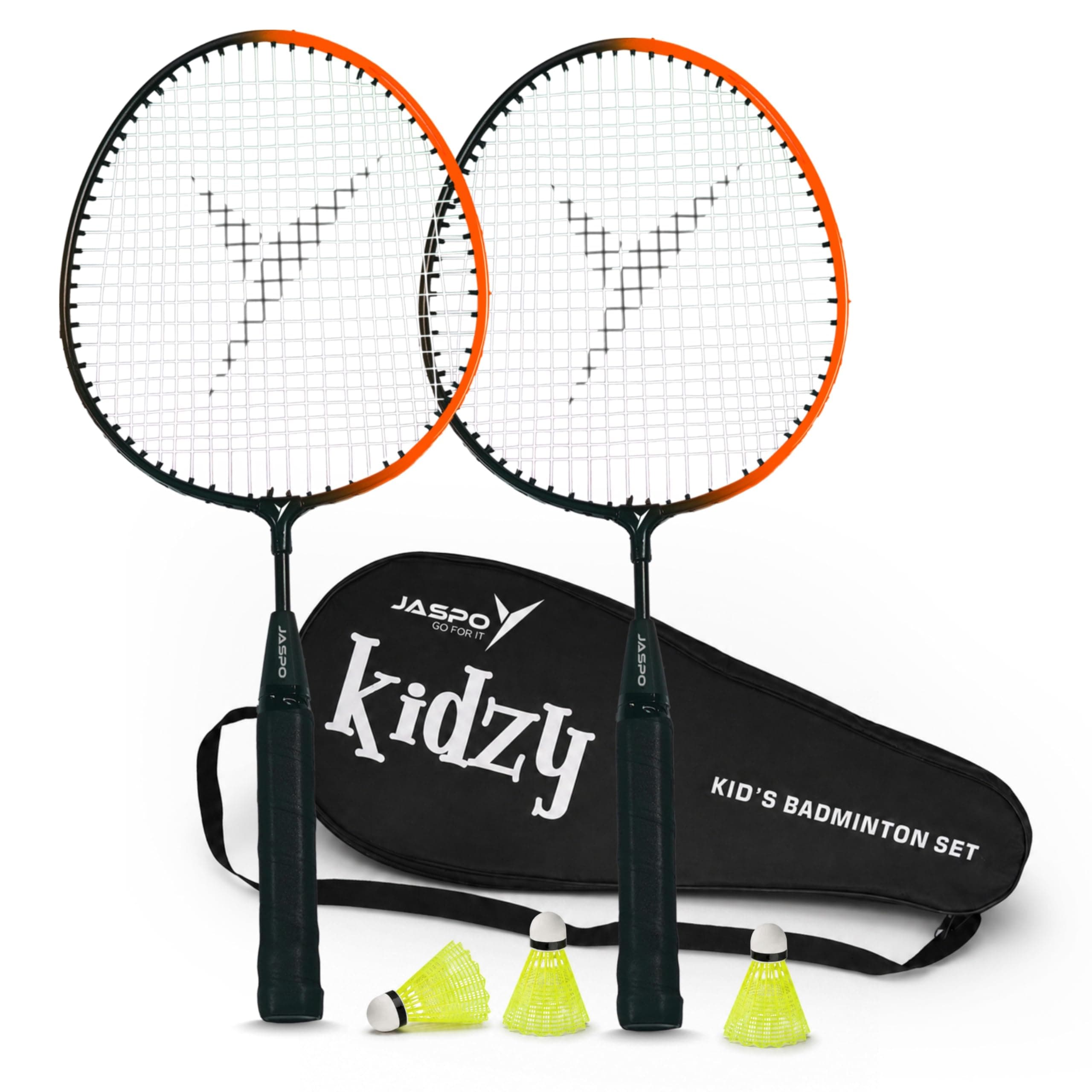Jaspo Kidzy Steel Badminton Racket Set (Racquet Length-18 inches) with 3pc. Plastic Shuttlecock (Orange)-Recommended for Kids only