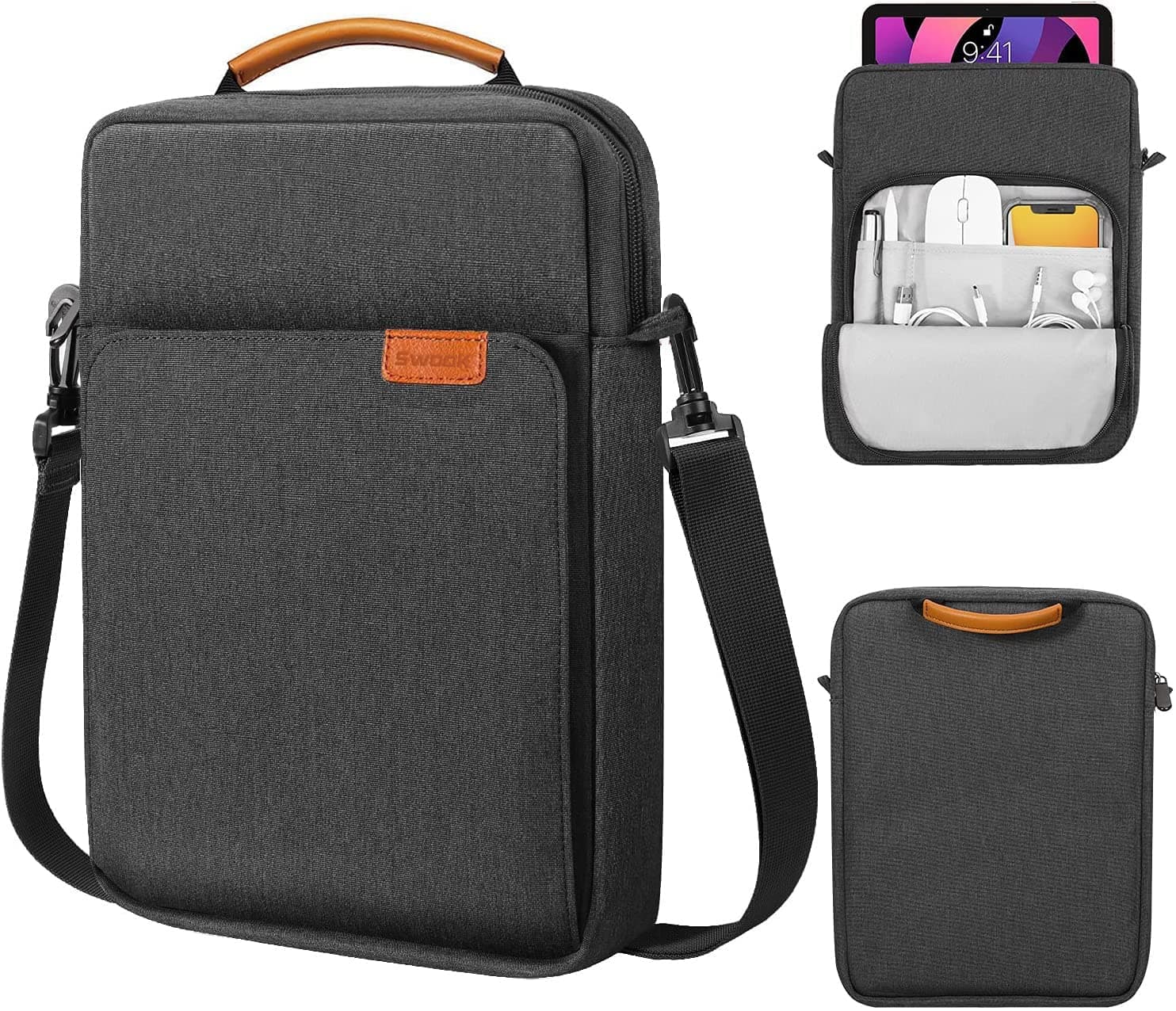 SwooK 13-13.3 inch Universal Laptop Compatible Sleeve Shoulder Bag Carrying Case for 13" MacBook Air, Pro, iPad 12.9, Surface Pro, ASUS Zenbook Vivobook,Dell Xps, Hp Envy Laptop Sleeves Bag