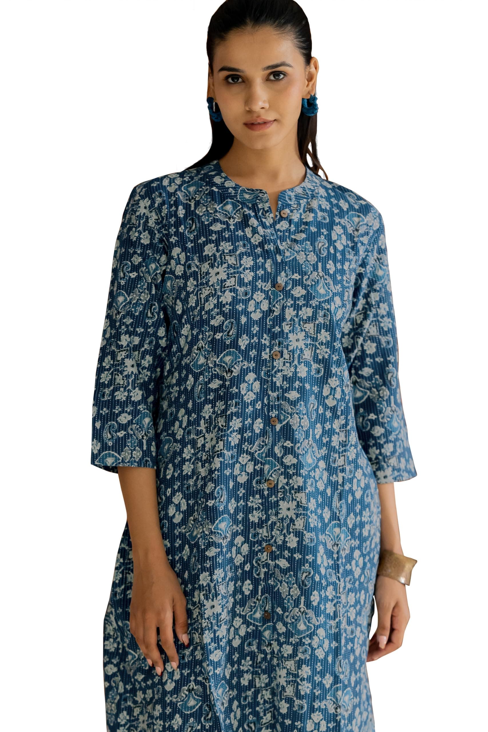 MIRCHI FASHION Pure Cotton Kurti for Women | A-Line Kantha Work Printed Kurta for Woman | Ethnic Wear for Office & Daily Use (Single Piece)