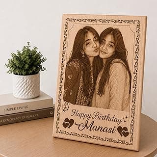 Customised Wooden Photo Frame with Engraved Photo & Message Tabletop, Rectangular photo Plaque best Gift for Best Friends Birthday, Anniversary (4X5inch)