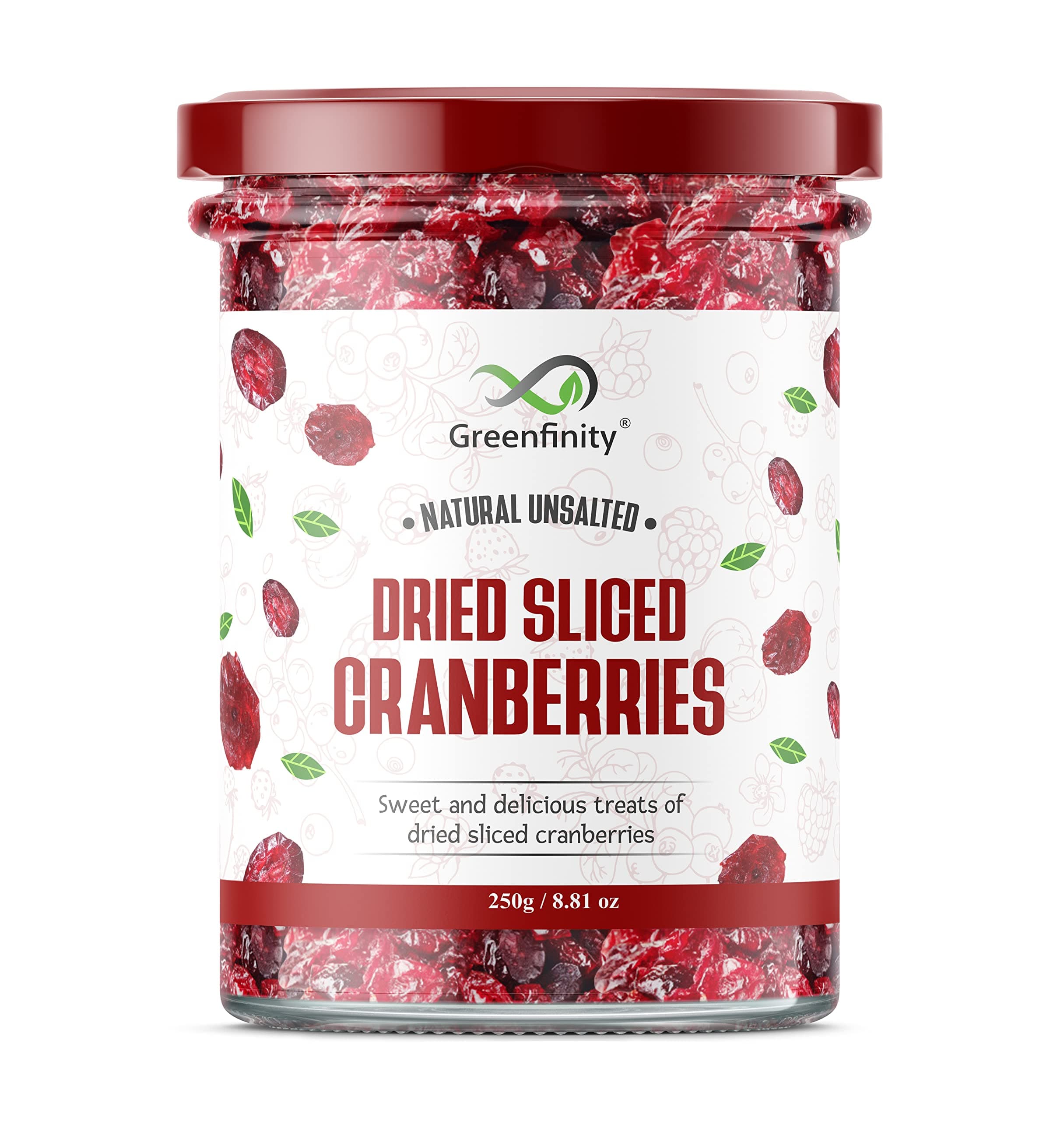 GreenFinity Dried Sliced Cranberries 250 Gram - Antioxidant-Rich, Energy-Boosting Healthy Snack Cranberry