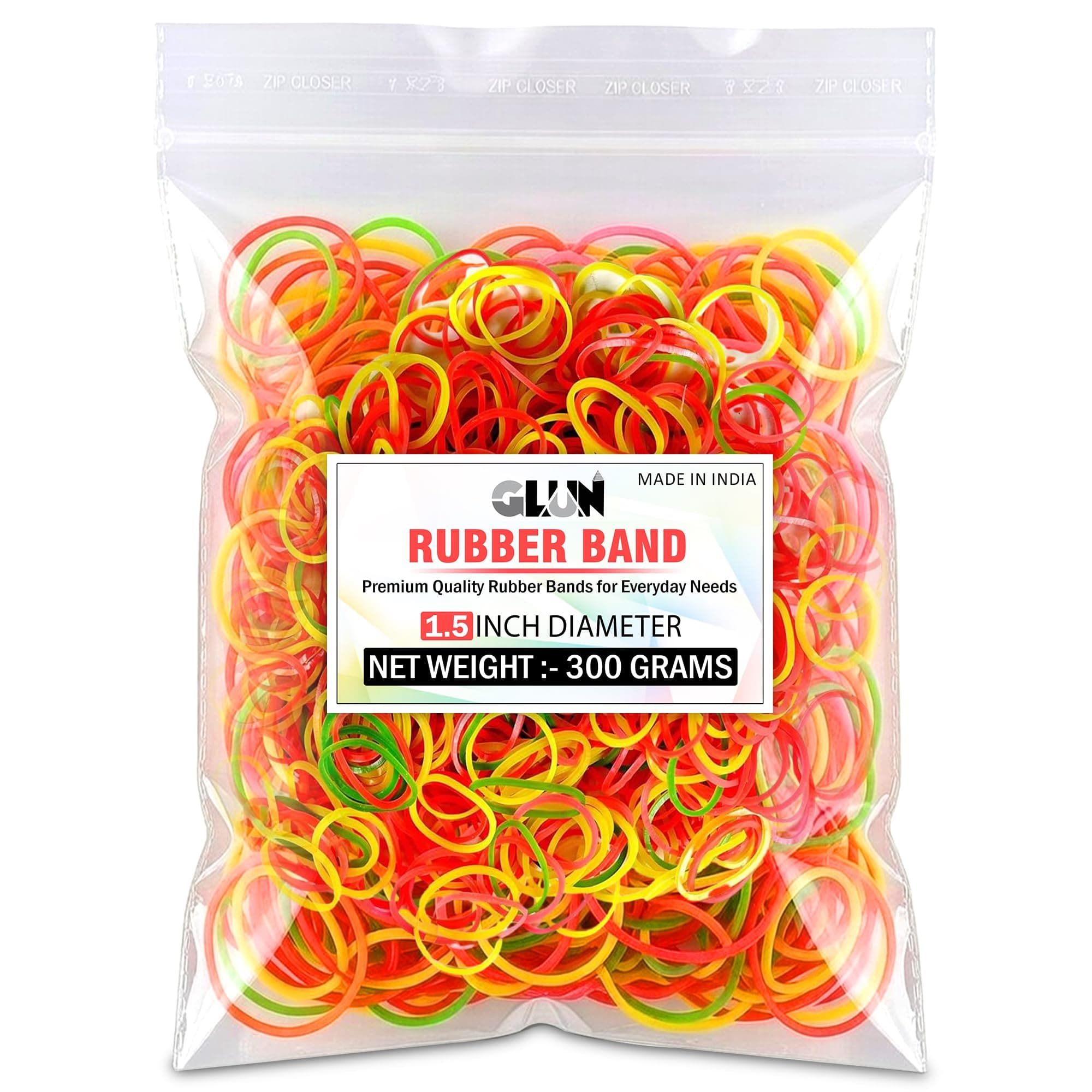 GLUN® 1.5 Inch Multicolour Rubber Band 100 Gram Pack, Fluorescent Multicolour, Strong & Stretchable for Home, Office & Kitchen Use