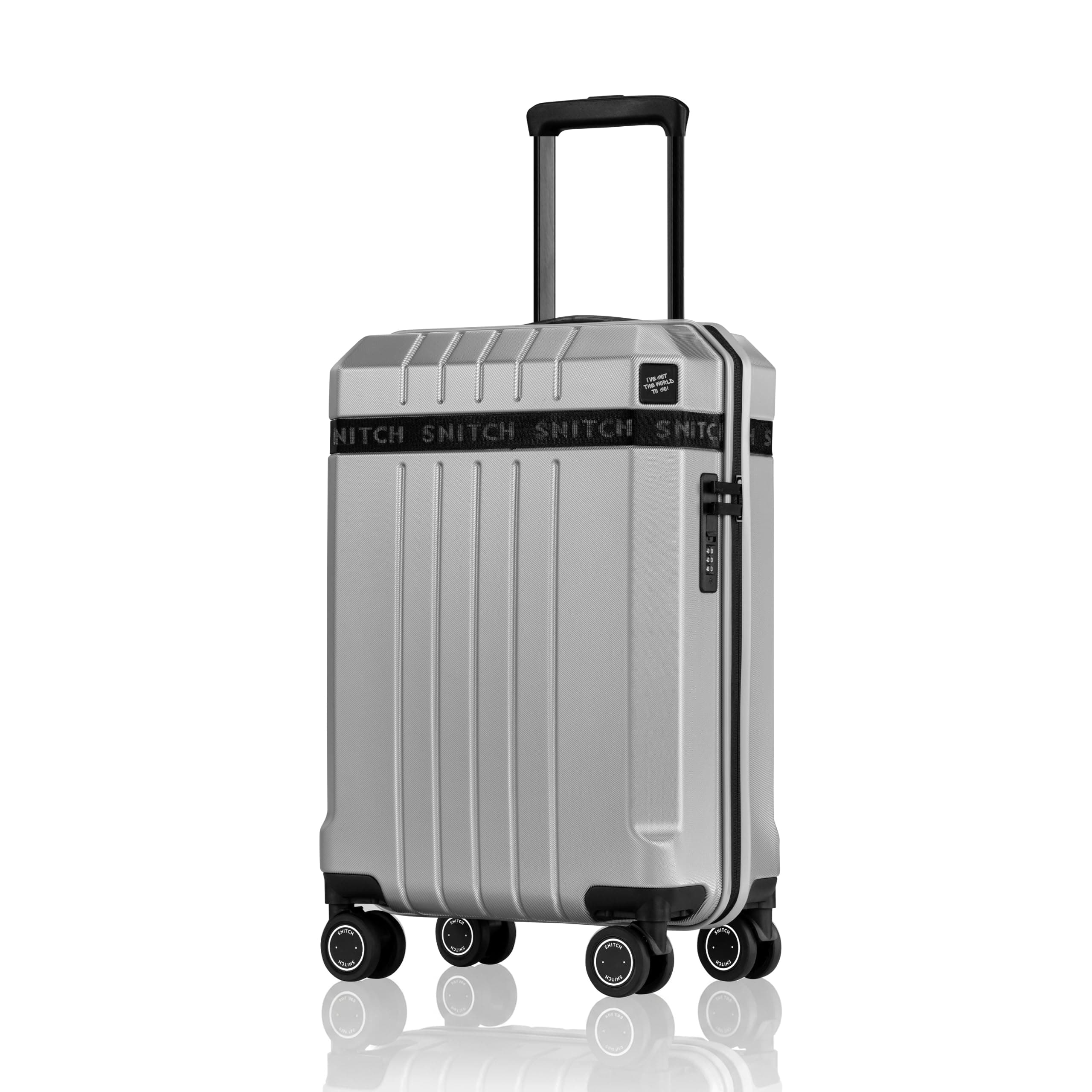SNITCH VITTO Cabin Size Light Grey Polycarbonate Hard Travel Suitcase - Small Trolley Bag & Luggage with 8 Wheels, Premium Lock, Wet Pouch & Free Shoe Bag