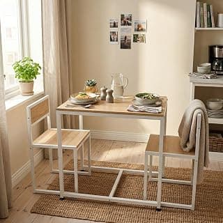 FFO 2 Seater Dining Table Set for Home, Compact Space Saving Dining Table with 2 Chairs, Metal Frame & Engineered Wood Top, Modern Kitchen Table Set for Dining Room, Apartment & Small Spaces