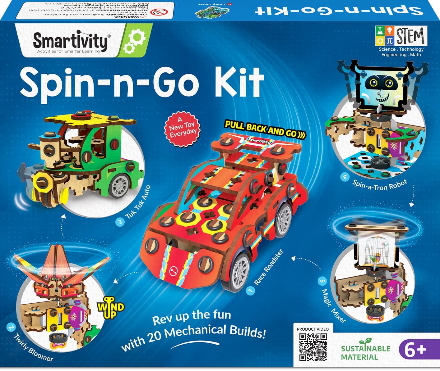 Smartivity 20in1 Spin-n-Go Kit for Kids Ages 6-7-8-9-10-11-12 I Build a Moving Robot, CAR, Airplane & More I Birthday Gifts for Boys & Girls | DIY Science Toy for Kids 6-12 Years Old,Multicolor