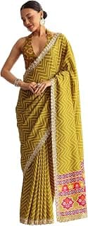 KALKI Fashion Mehendi Green Patola Printed Satin Saree With Scallop Embroidered Border Satin sarees for women Traditional Ethnic Wear Fashion Wear Wedding Collection Festive Saree