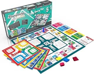 Chanak Business Game Board with Plastic Coins, 5 Fun Board Games in 1 for Kids & Adults Above 3 Years Includes Business, Ludo, Snakes & Ladders, Cricket and Treasure Island, BIS Approved