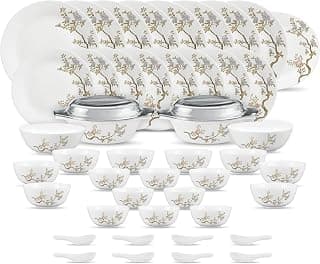 Diva by La Opala, Pearl Collection, Opal Glass Dinner Set 47 pcs, Zen Garden, White