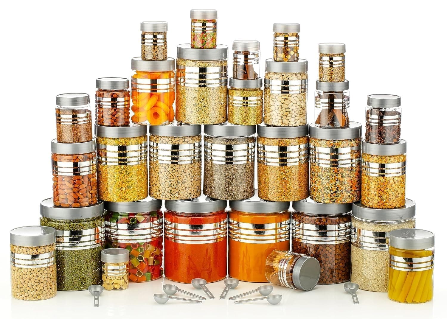 24 Pcs Silver Lid Airtight Containers Set for Kitchen Storage, BPA Free Transparent Plastic Food Storage Boxes, Leakproof Fridge Organizer, Dry Fruit & Grocery Storage Containers Set (Multipurpose)