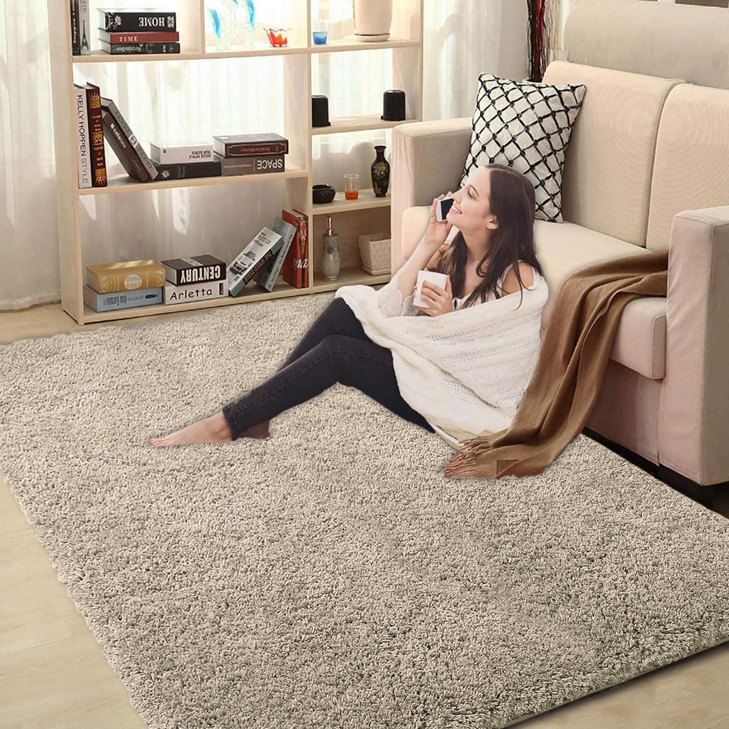 LUXE HOME INTERNATIONAL Carpet Super Soft Anti Slip Vegas Rectangular Rugs For Bedroom,Livingroom(Beige,3X5 Feet)