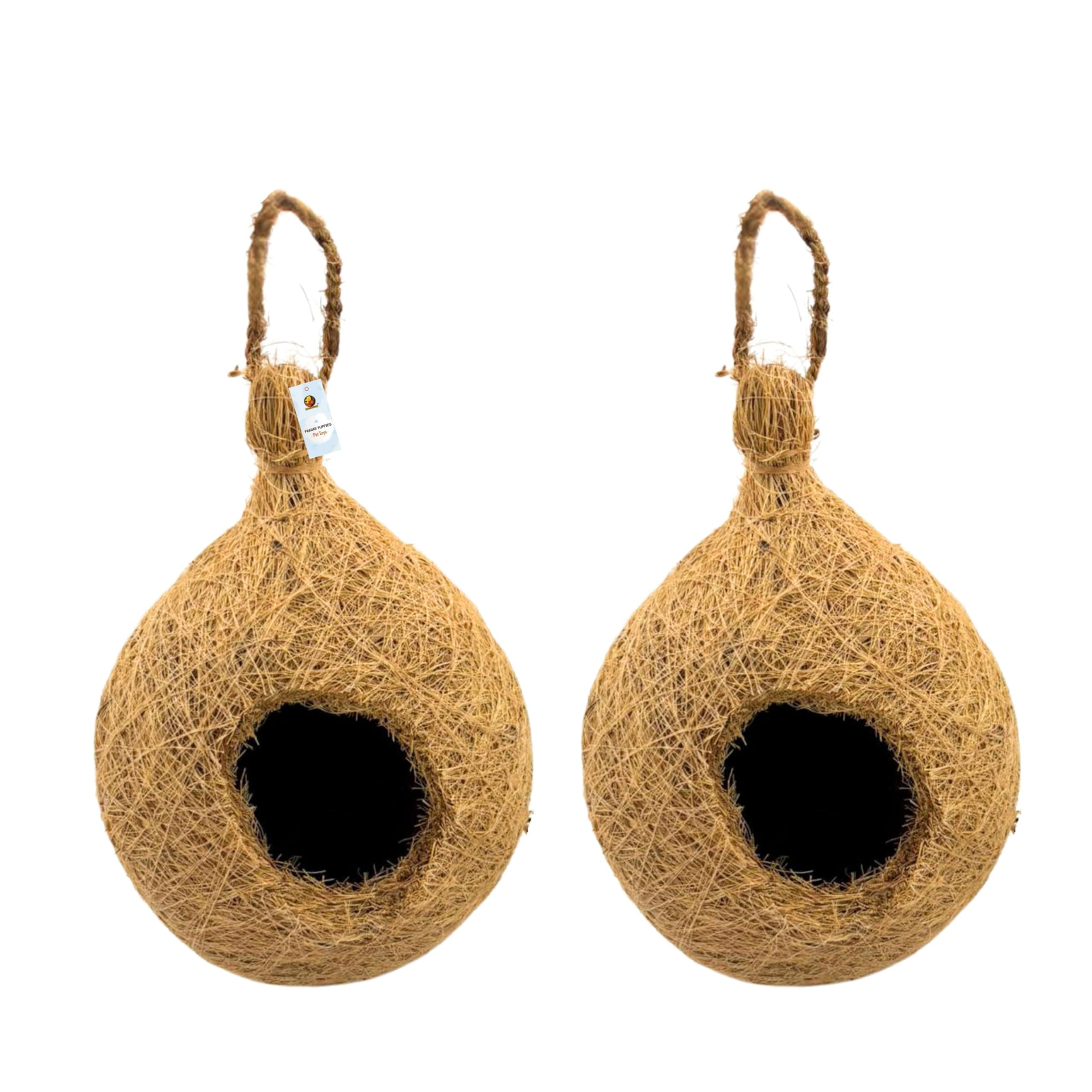 Foodie Puppies Hanging Coconut Fiber Bird Nest - (Buy 1 Get 1 Free) | Suitable for Small Birds Breed | 100% Natural Coir Breeding Nest for Sparrow, Finch, Parakeet, Hummingbird and Other Small Birds