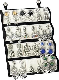 The Wallet Store Ishq-E-Jhumka Oxidized Designer Earrings Set of 12 With Folding Jewelry Box | Minimalist & Traditional Jhumka Set for Womens & Girls