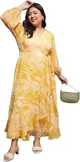 Miss Chase A+ Women's V-Neck Three-Quarter Sleeve Floral Wrap Chiffon Midi Dress