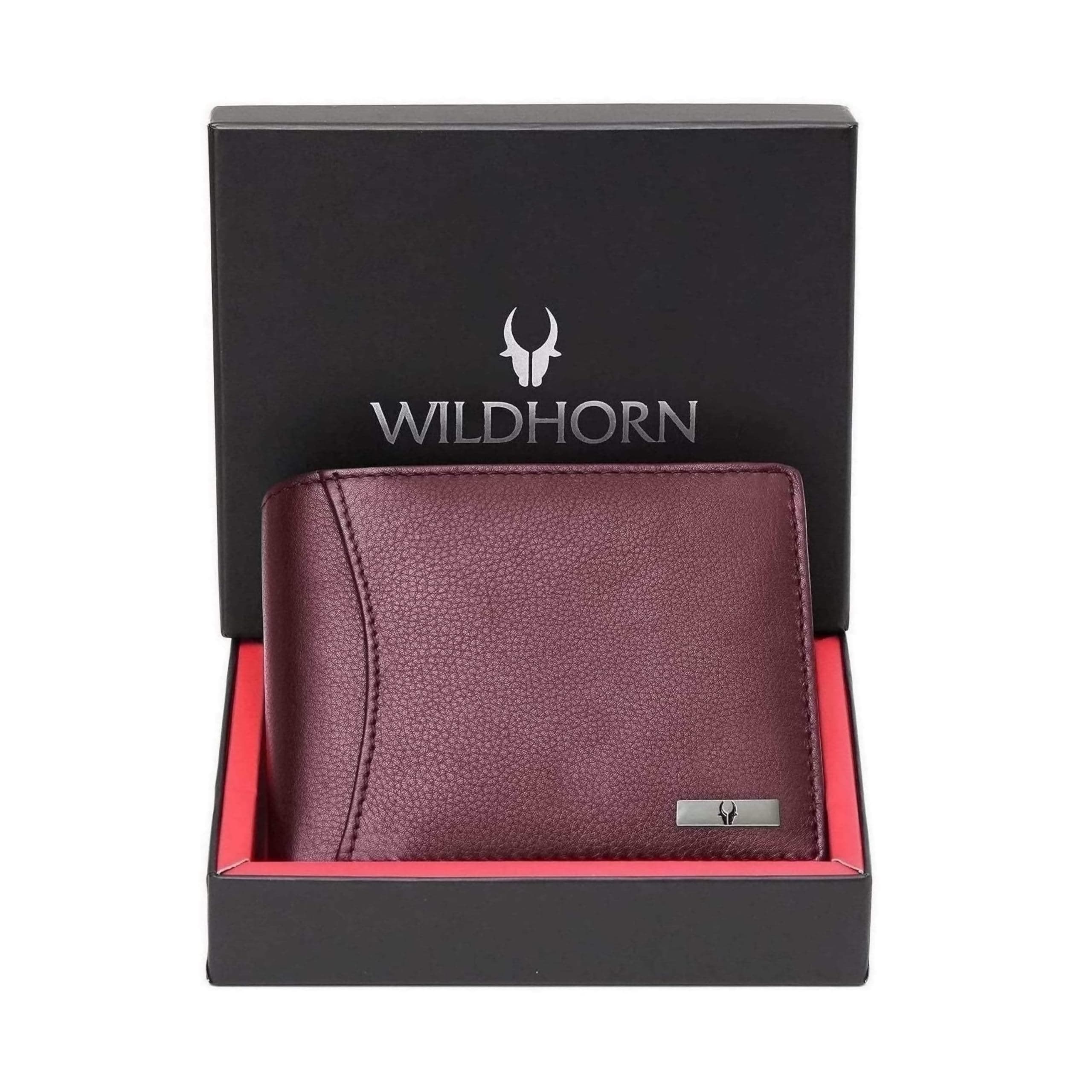 WildHorn RFID Protected Leather Wallet for Men, Maroon