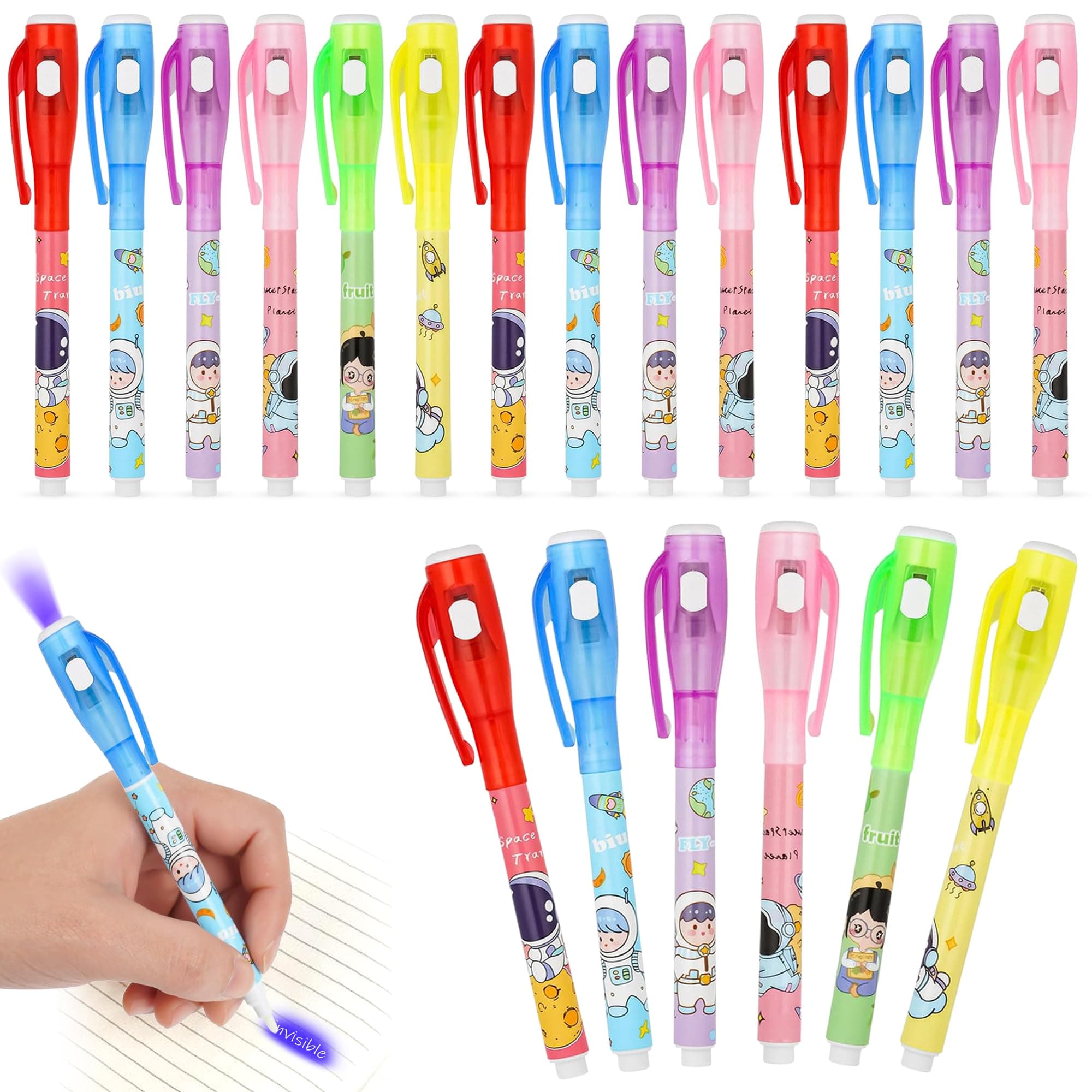 HOTFIX® 25 Piece Pack Invisible Ink Spy Pens with Built-in UV Light Cap, Magic Secret Message Pens for Kids, Party Favors, Treasure Hunt, School & Fun Games
