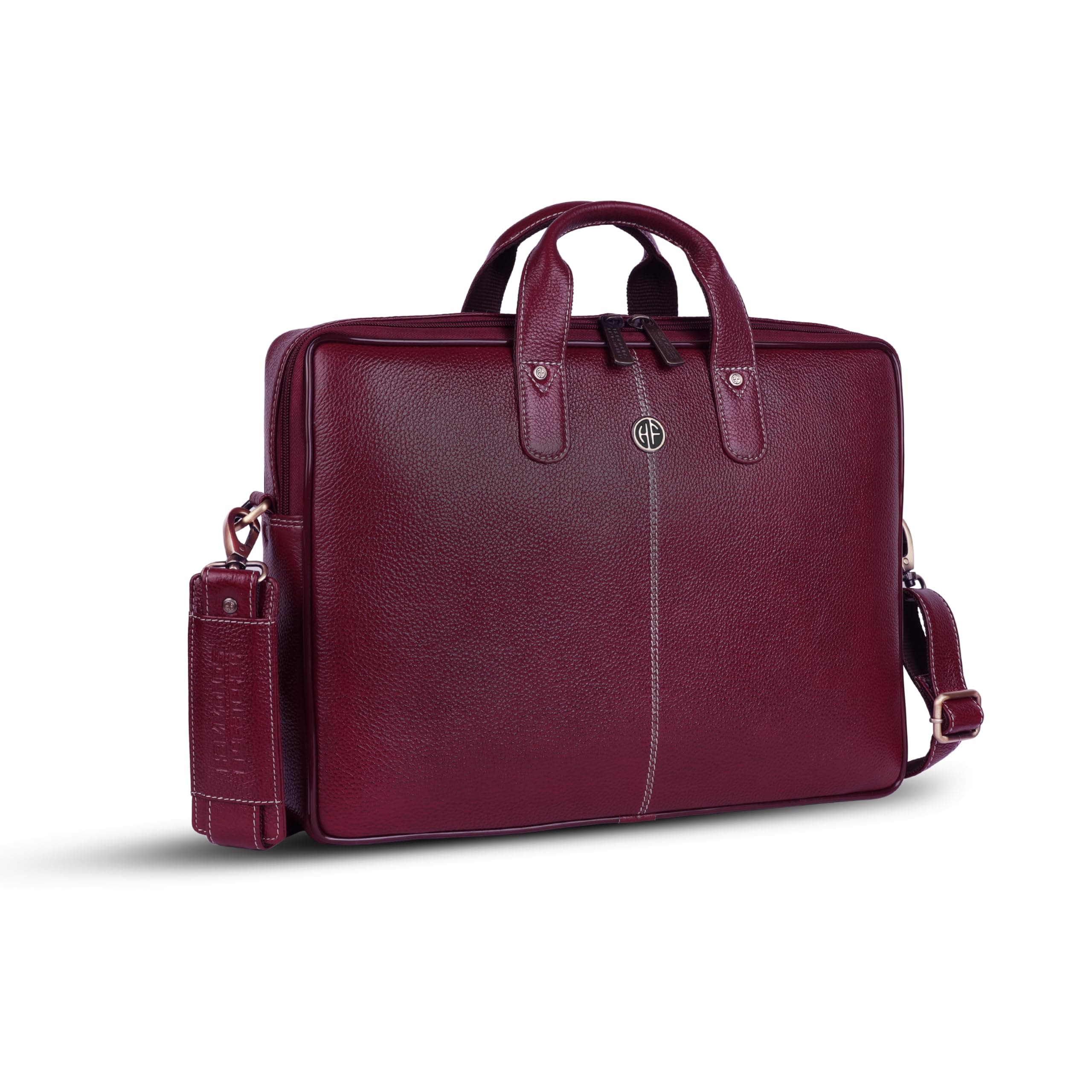 HAMMONDS FLYCATCHER Maroon Genuine Leather Office Bag for Men - 15.6 Inch Laptop Bag, Professional Leather Bag - Adjustable Straps, Multiple Compartments, 1 Year Warranty