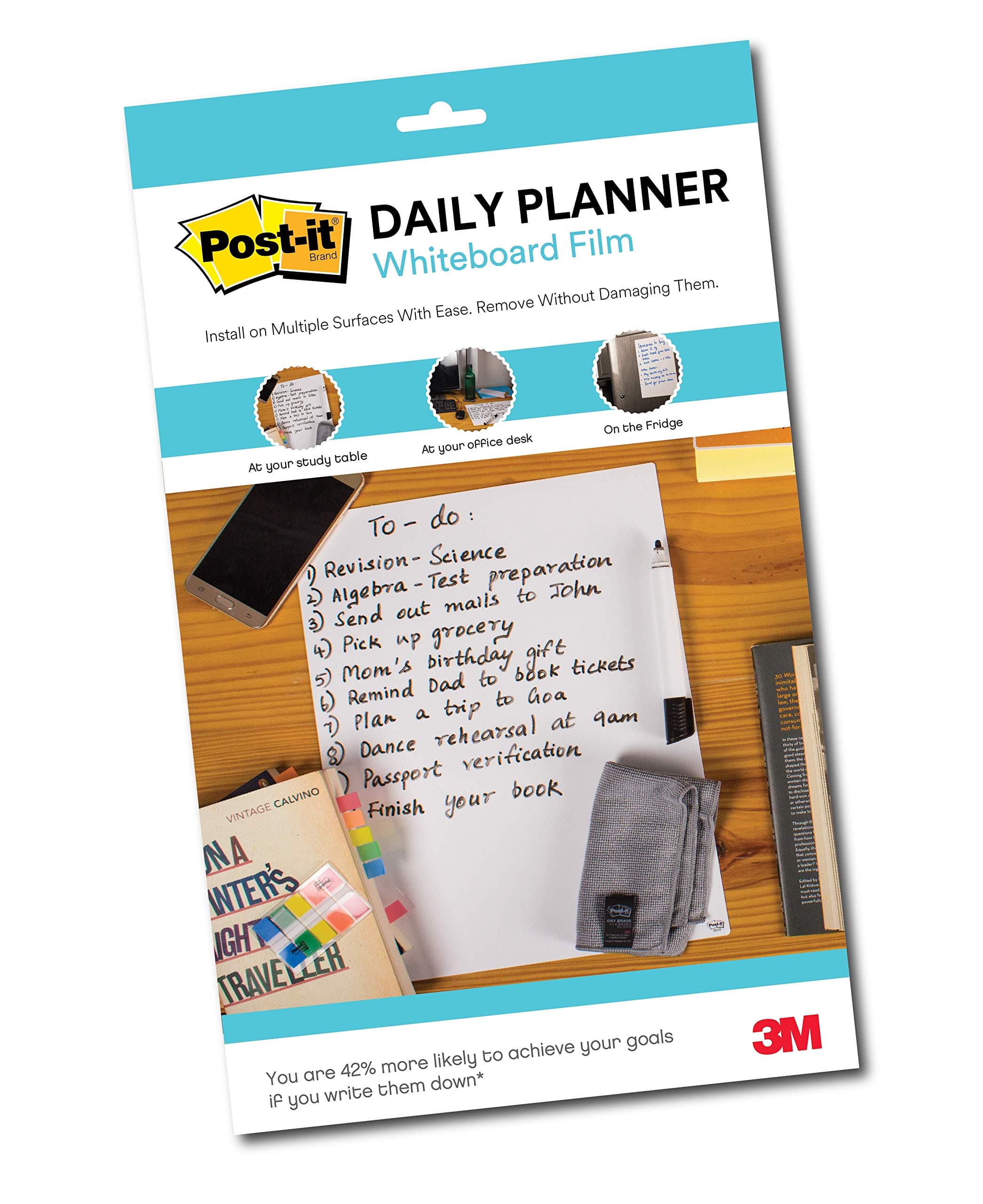 3M Post-it Daily Planner Whiteboard Film | Super Sticky, removes Without Residue | White, 7" x 11" | Pack of 2 | for Students and Work from Home