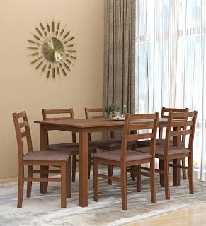 Mintwud Pepperfry Solid Wood 6 Seater Dining Table with Cushion Chairs | Wooden Dining Table Six Seater Set for Living Room Home Dining Room Furniture Dinner Table Set (Antique Oak Finish)